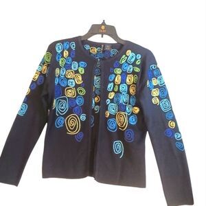 Vintage Colorful Art To Wear Black Embroidered Jacket Sz S